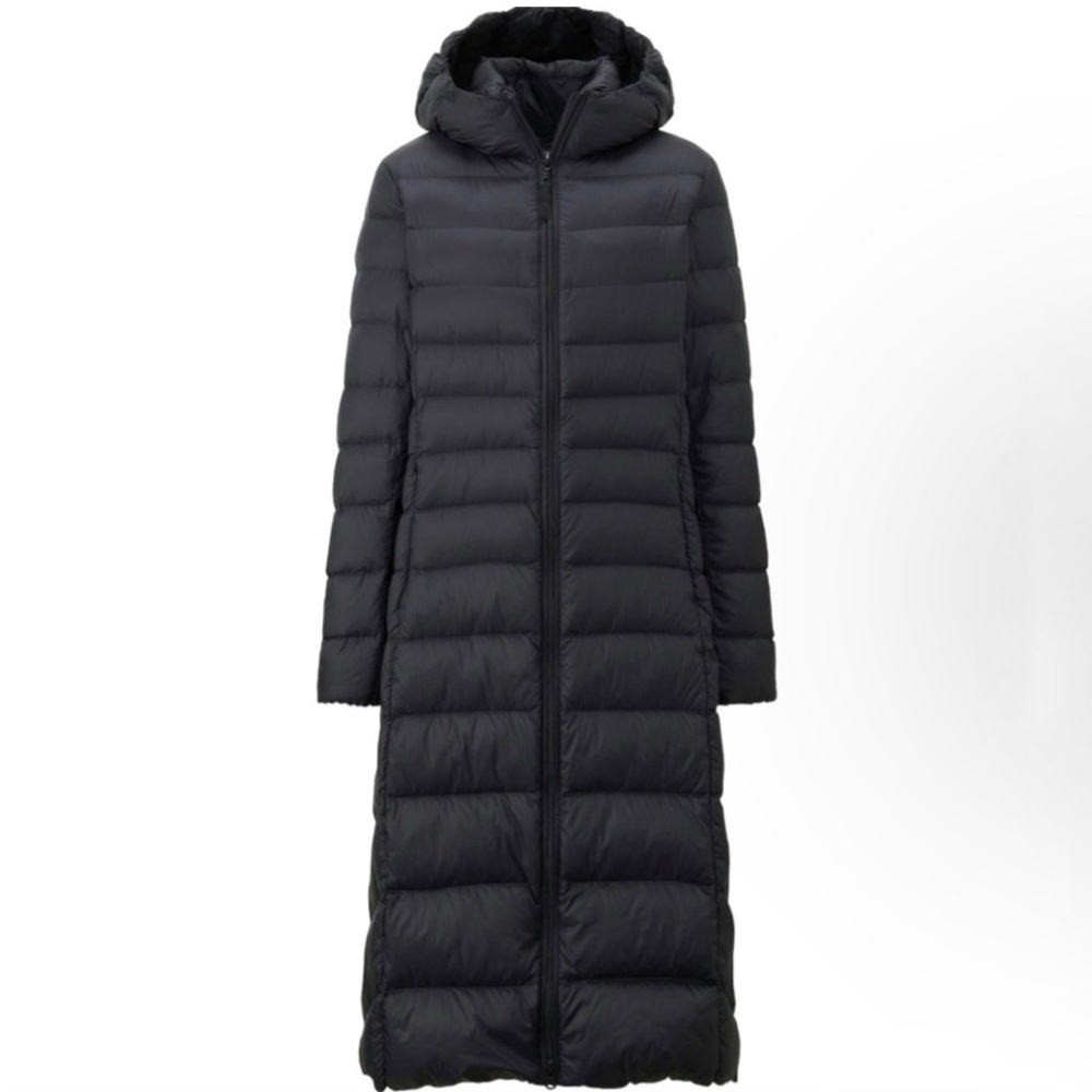 Uniqlo Ultra Light Down Longline Coat Parka Black Hooded Packable X-Small